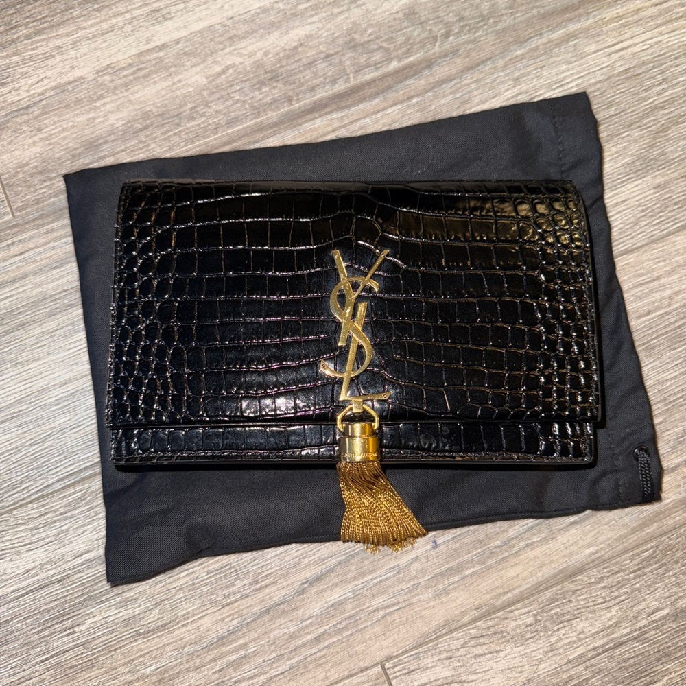 Yves Saint Laurent Black Crossbody Bag with Gold Accents